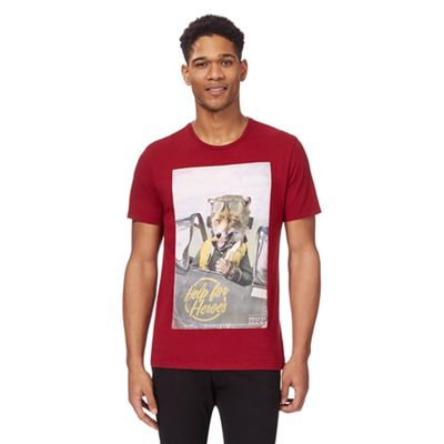 Big and tall dark red fox print t-shirt